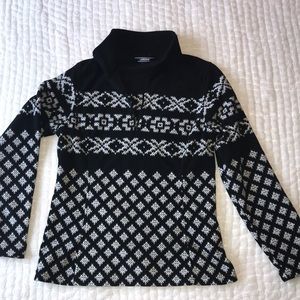 Lands End Quarter Zip Fleece Pullover BlackWhite S